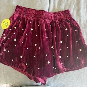 Maroon Velvet skort - Burgundy with Pearls